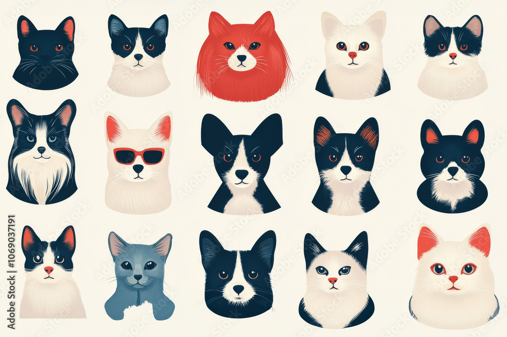 Obraz premium Cute Cat and Dog Portraits.