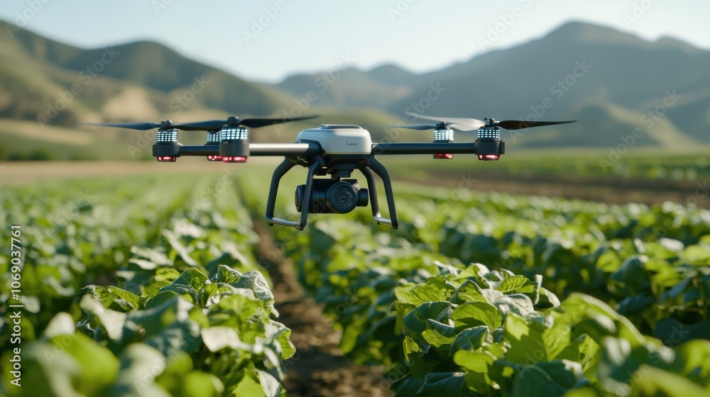 Smart Drone Flying Over Field of Green Crops