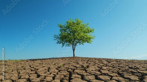 Lone Tree Resilience on Cracked Earth, climate, nature, environment, landscape