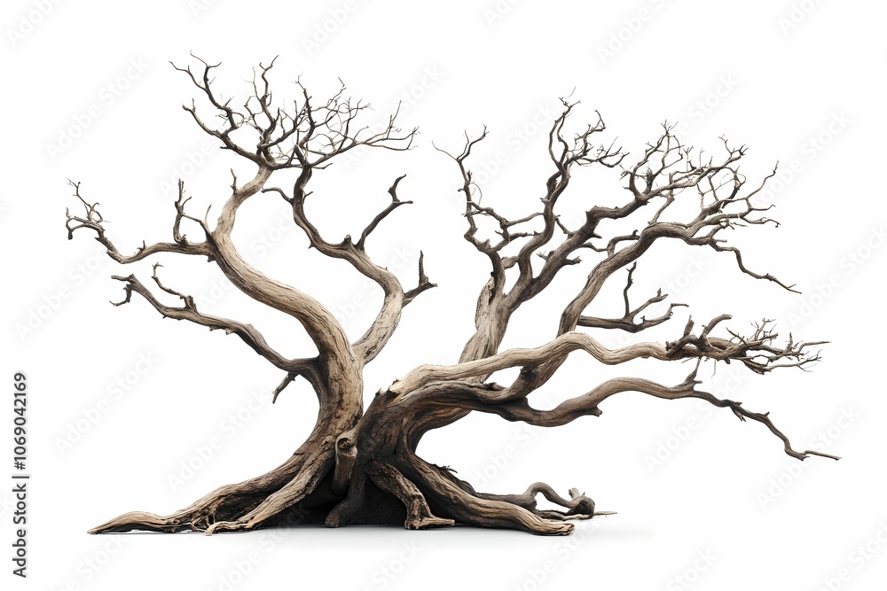 Isolated Gnarled Dead Tree on White Background, branches, isolation, nature, texture Isolated Gnarled Dead Tree on White Background, branches, isolation, nature, texture