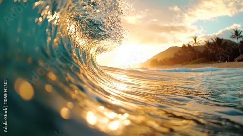 Sunset Illuminated Wave Crest Close Up