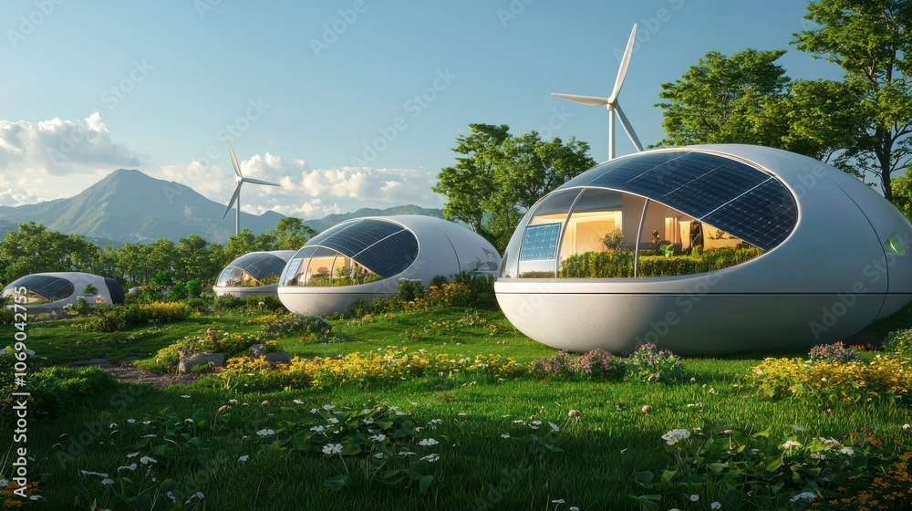 Futuristic Smart Farm with Solar Panels and Wind Turbines Futuristic Smart Farm with Solar Panels and Wind Turbines