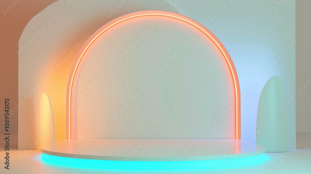 Modern Abstract Pedestal Display with Neon Lights