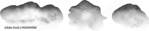 Set of  a black dots with a sandy texture. An abstract, grainy background featuring a noisy gradient pattern.