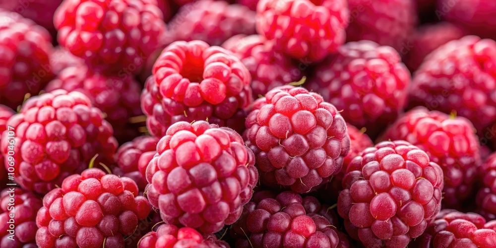 Fresh cluster of ripe raspberries on display in a vibrant farmers market setting. Generative AI Fresh cluster of ripe raspberries on display in a vibrant farmers market setting. Generative AI