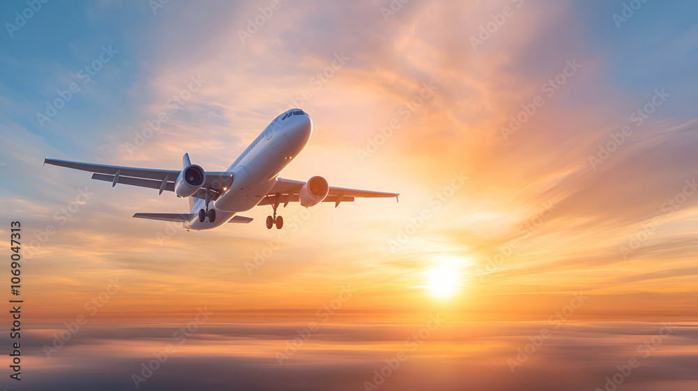 Beautiful sunset and cloudy sky from an aerial view. Airplane view above clouds Beautiful sunset and cloudy sky from an aerial view. Airplane view above clouds