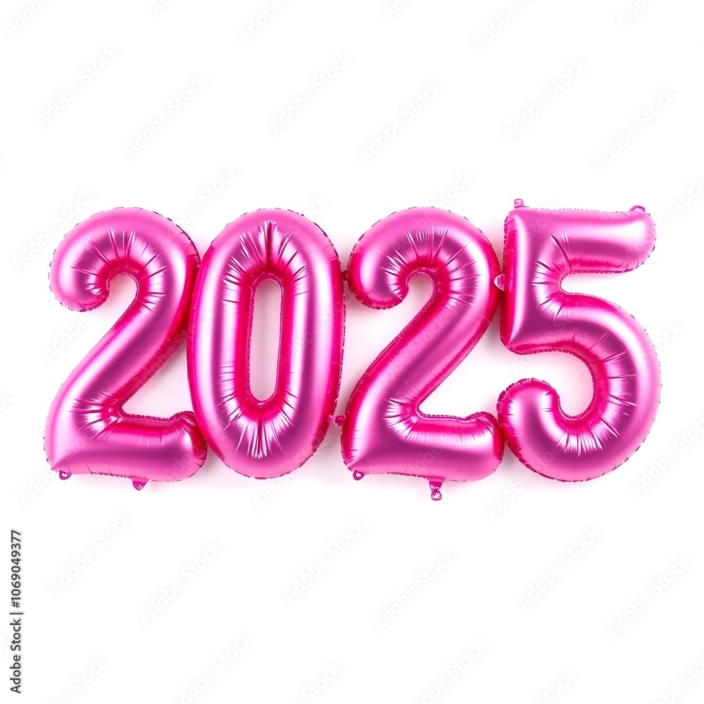 Happy New Year, 2025, Pink Color, Balloon Text Effect, Embossed, White Background Happy New Year, 2025, Pink Color, Balloon Text Effect, Embossed, White Background
