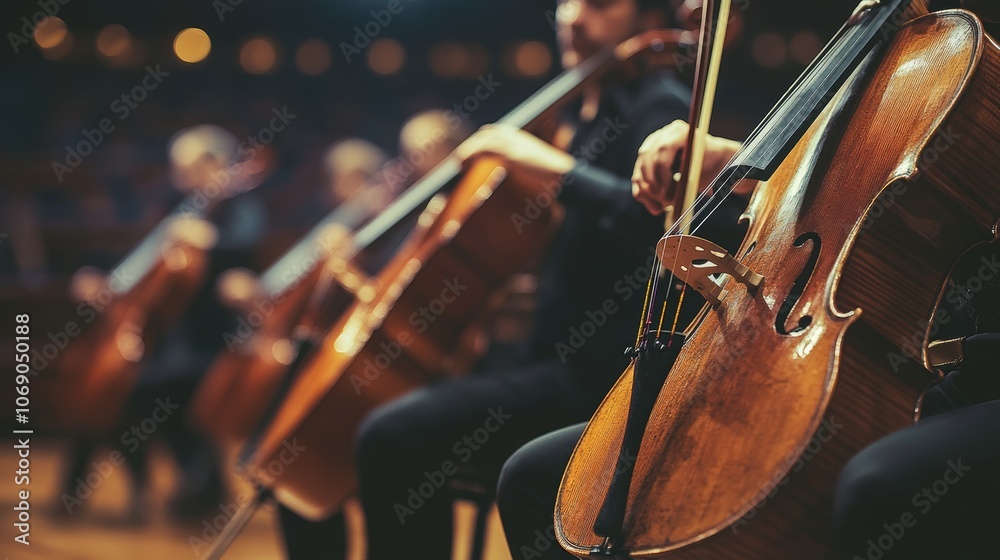Fototapeta premium Orchestral Cellists Concert Performance Classical Music
