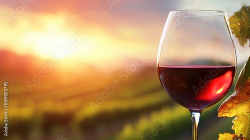 Elegant Glass of Red Wine at Sunset