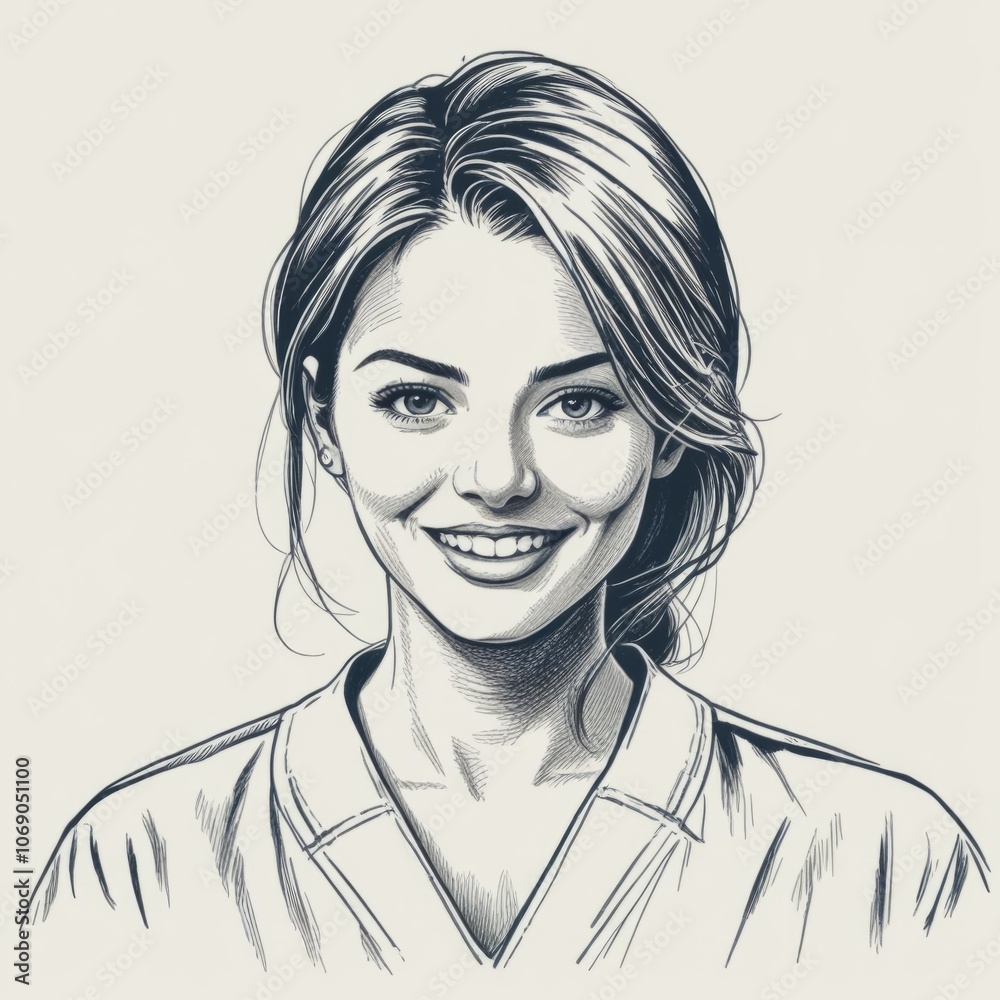 Smiling young woman in a medical uniform poses for a portrait with an inviting expression and soft hairstyle against a neutral background Smiling young woman in a medical uniform poses for a portrait with an inviting expression and soft hairstyle against a neutral background
