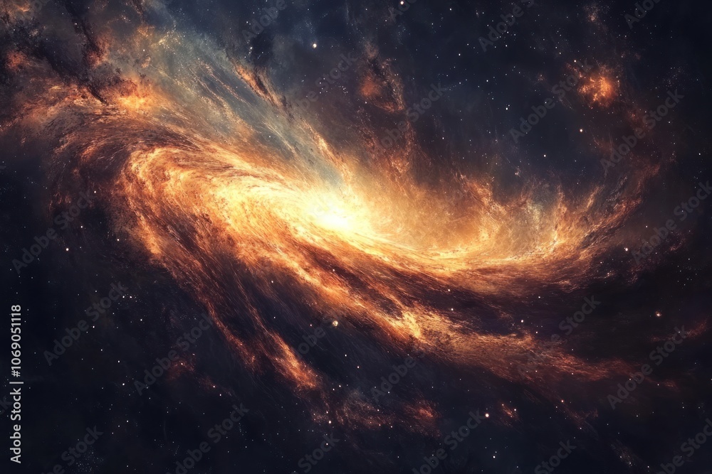A swirling galaxy with a bright, fiery core surrounded by a field of stars. A swirling galaxy with a bright, fiery core surrounded by a field of stars.