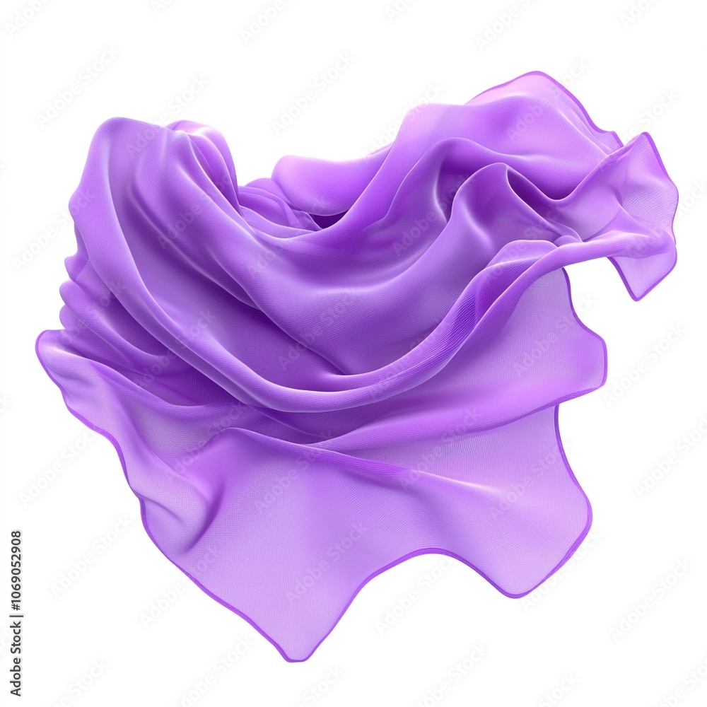 Floating elegant purple fabric, cut out isolated on a white background Floating elegant purple fabric, cut out isolated on a white background