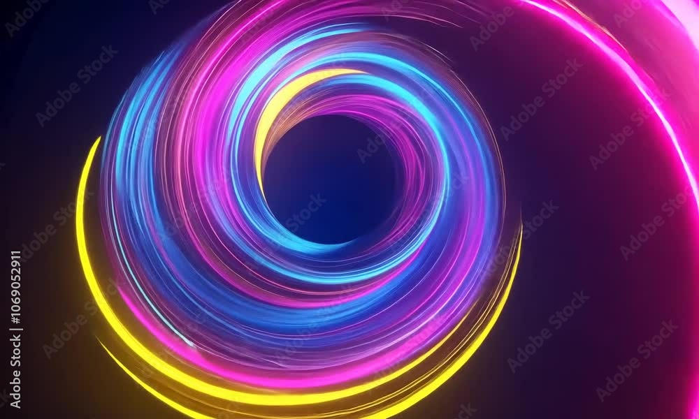 Abstract neon lights swirl in a circle on a black background. Abstract neon lights swirl in a circle on a black background.