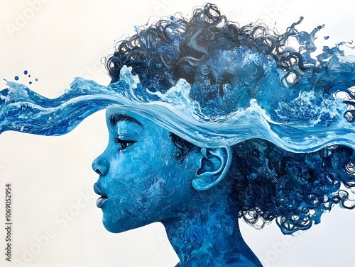 Ethereal Blue Portrait of a Child with Waterwave Hair photo