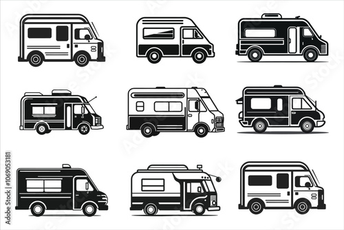 Food Truck Silhouette Bundle Set on a White Background photo