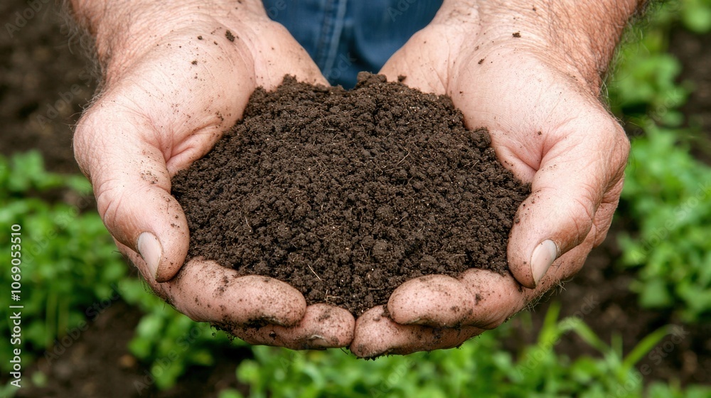 Hands Holding Dark Nutrient Rich Soil for Farming Hands Holding Dark Nutrient Rich Soil for Farming