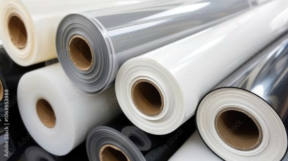 Stacked Rolls of Transparent and Opaque Films Stacked Rolls of Transparent and Opaque Films