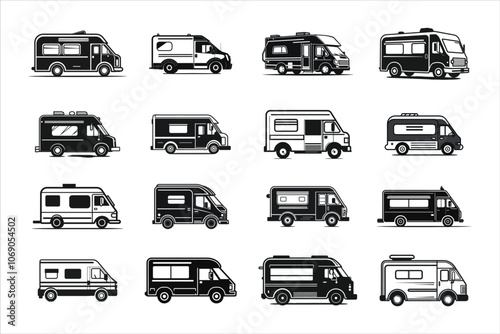 Food Truck Silhouette Bundle Set on a White Background photo