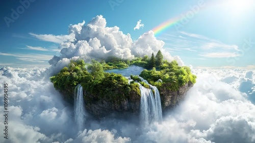 Floating Island Paradise with Waterfalls and Stream photo