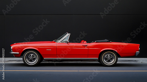 lateral view of a red convertible car