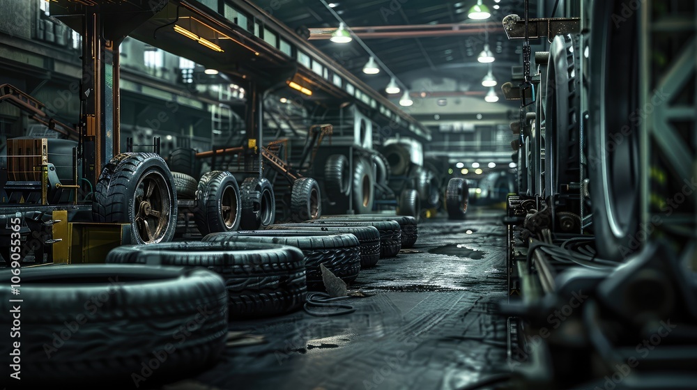 Tire Factory Interior with Machinery Tire Factory Interior with Machinery