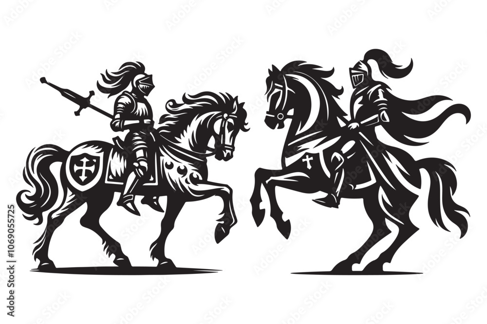 Fototapeta premium knight silhouette vector illustrations