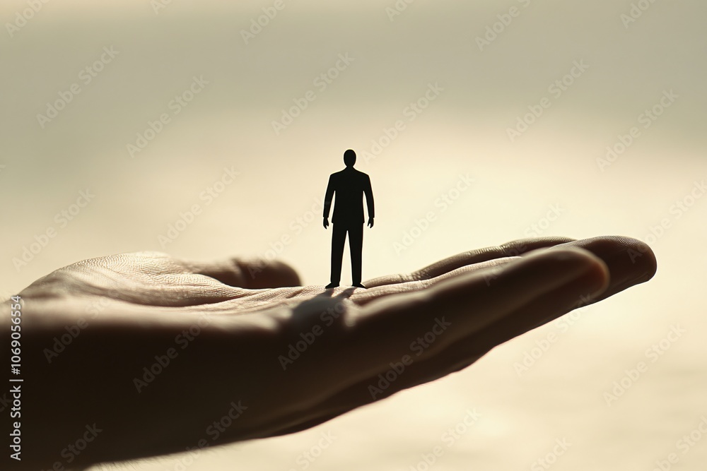 Silhouette of a Small Figure Held in a Large Hand: A Symbol of Support and Hope