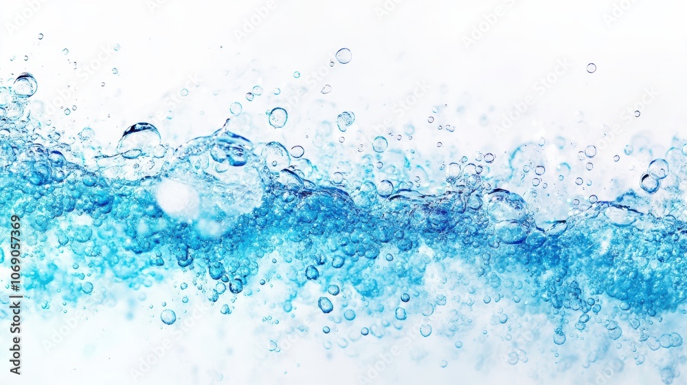 Pure blue water waves creating bubbles on white background Pure blue water waves creating bubbles on white background