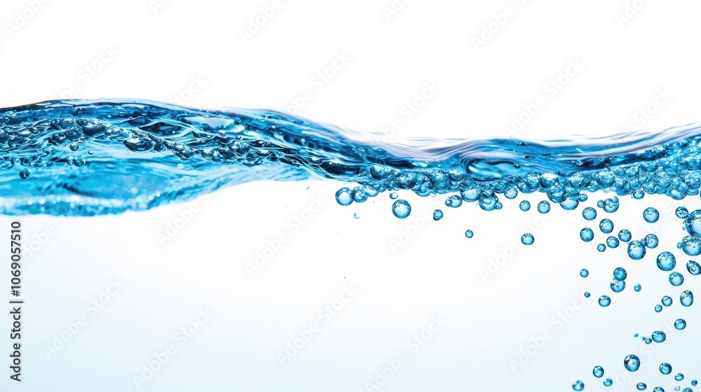 Blue water surface creating bubbles on white background Blue water surface creating bubbles on white background