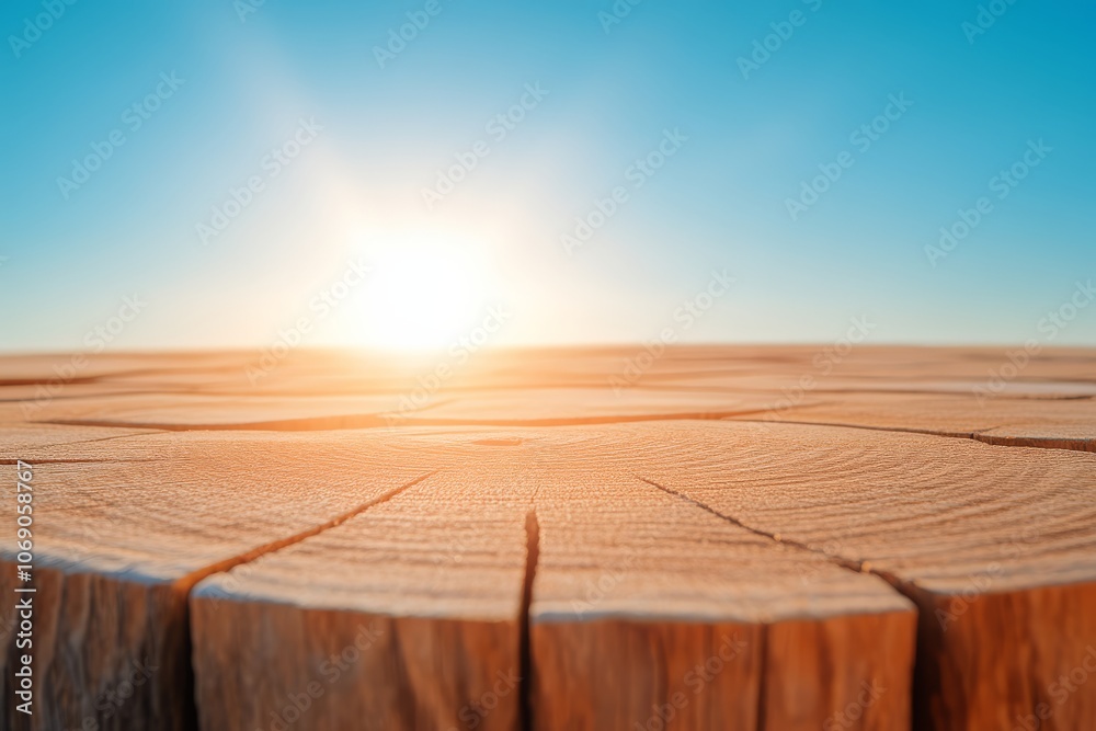 Wooden Surface with Blurred Sunset Background. Wooden Surface with Blurred Sunset Background.