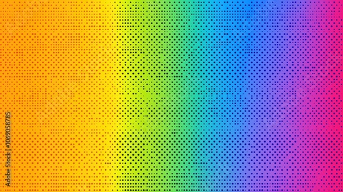 Colorful background with a rainbow and a bunch of dots. The dots are in different colors and sizes