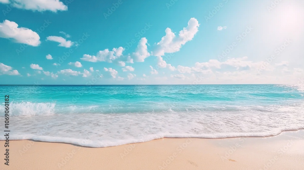 Fototapeta premium Vibrant Sandy Beach with Crystal Clear Water