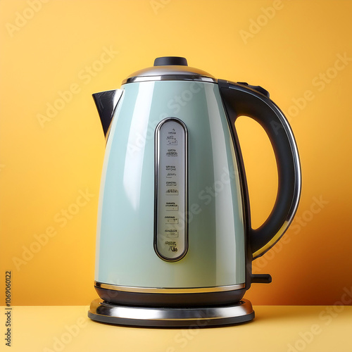 a electric kettle, isolated on a yellow pastel photo