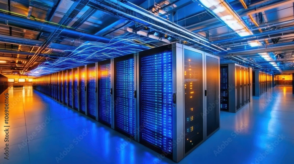 Obraz premium High-Tech Server Room with Rows of Equipment