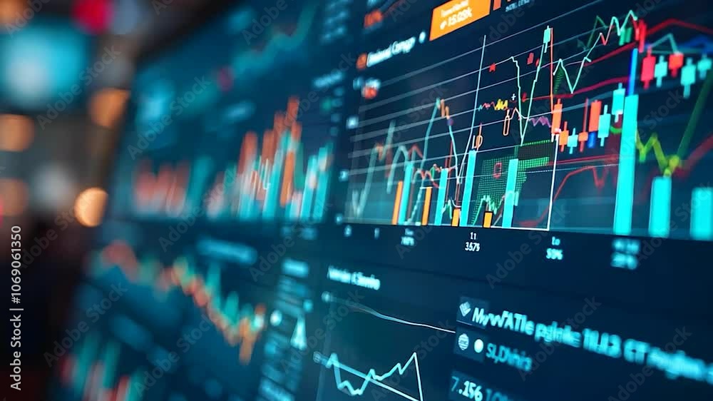 Close-up of a Computer Screen Displaying Multiple Financial Charts and Graphs Close-up of a Computer Screen Displaying Multiple Financial Charts and Graphs