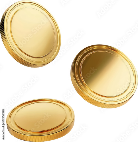 3D Gold Coins png clipart cutout transparent isolated, golden coin