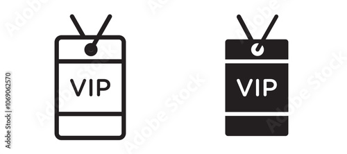 VIP neck tag vector icon set black filled and outlined style.