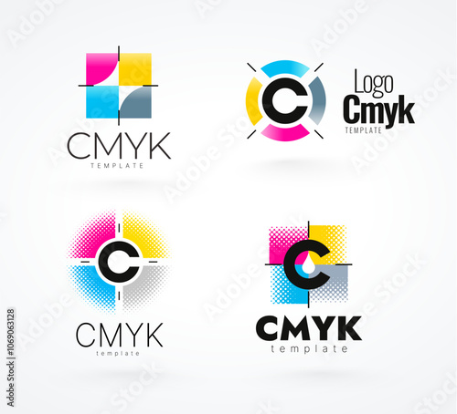 Set Logo CMYK. Abstract test control scales Polygraphy theme. Template design vector. White background