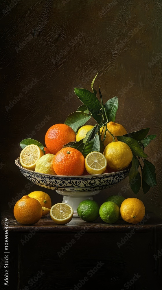 Citrus Fruits Arranged in Serene Still Life Citrus Fruits Arranged in Serene Still Life