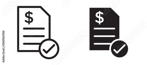 Bill paid vector icon set black filled and outlined style.