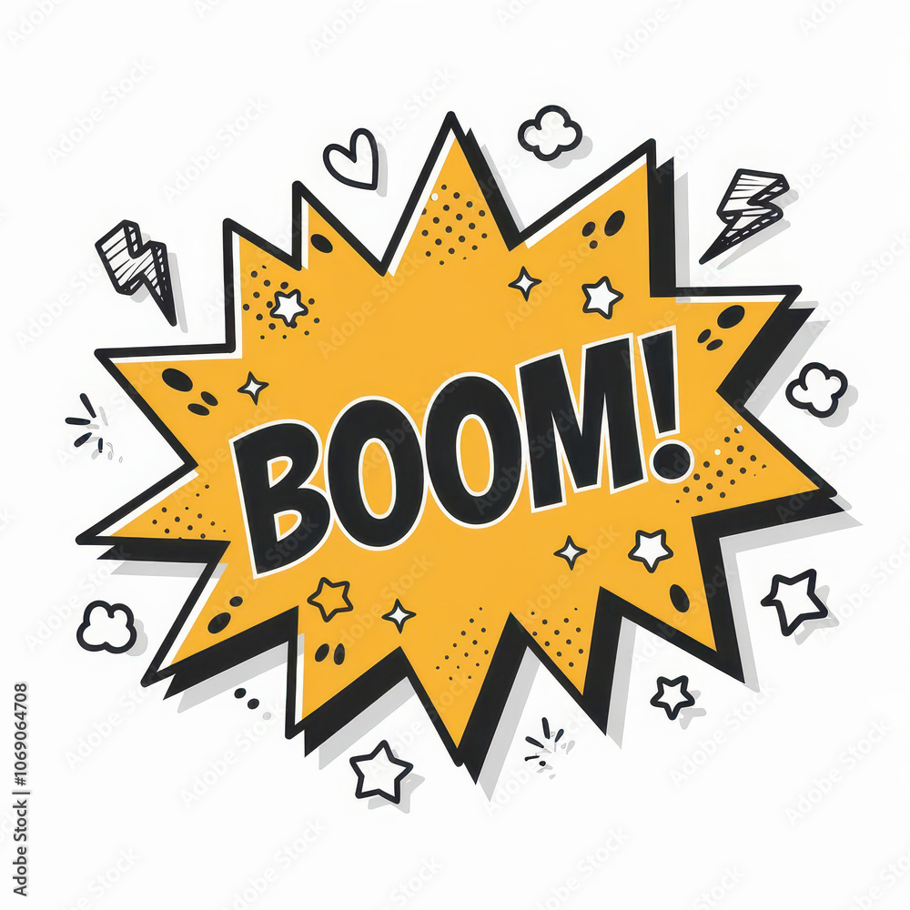 Fototapeta premium Boom lettering speech bubble in trendy pop art style, calligraphy poster, generative AI