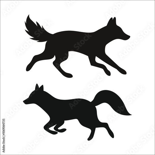 Running Fox Silhouette Bundle Set on a White Background