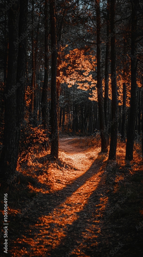 Obraz premium Mystical Forest Path Illuminated by Moonlight