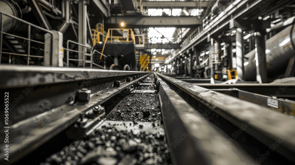 Industrial Rail Tracks Inside a Factory Industrial Rail Tracks Inside a Factory