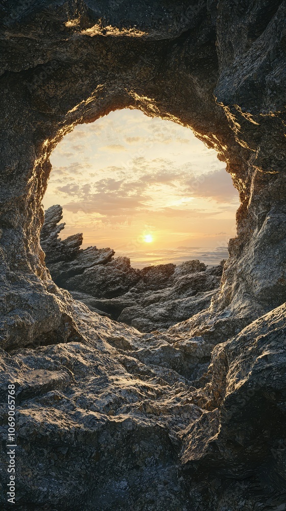 Fototapeta premium Artistic View Through Rock Hole at Sunset