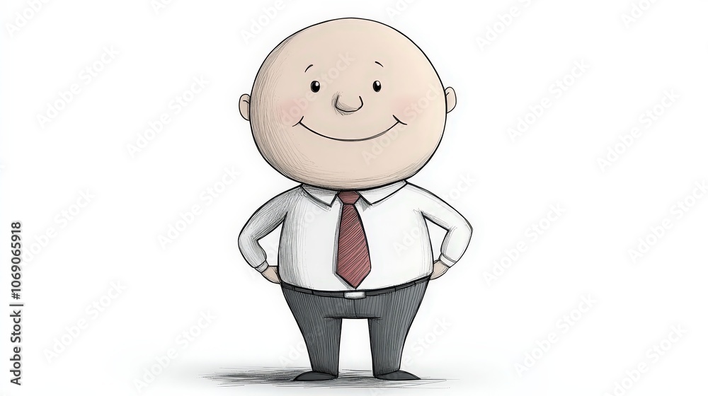 Cheerful cartoon businessman with tie standing confidently in minimalist style Cheerful cartoon businessman with tie standing confidently in minimalist style