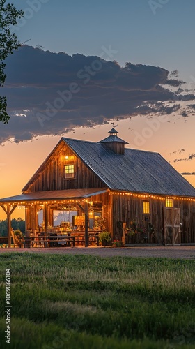 Warm Evening Glow Over Picturesque Barn in Countryside photo