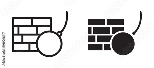 Demolition vector icon set black filled and outlined style.