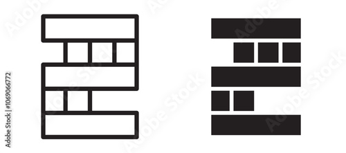 Jenga vector icon set black filled and outlined style.