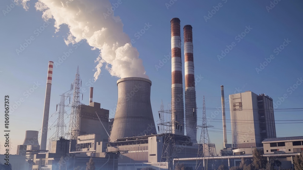 Industrial Power Plant Under Blue Sky